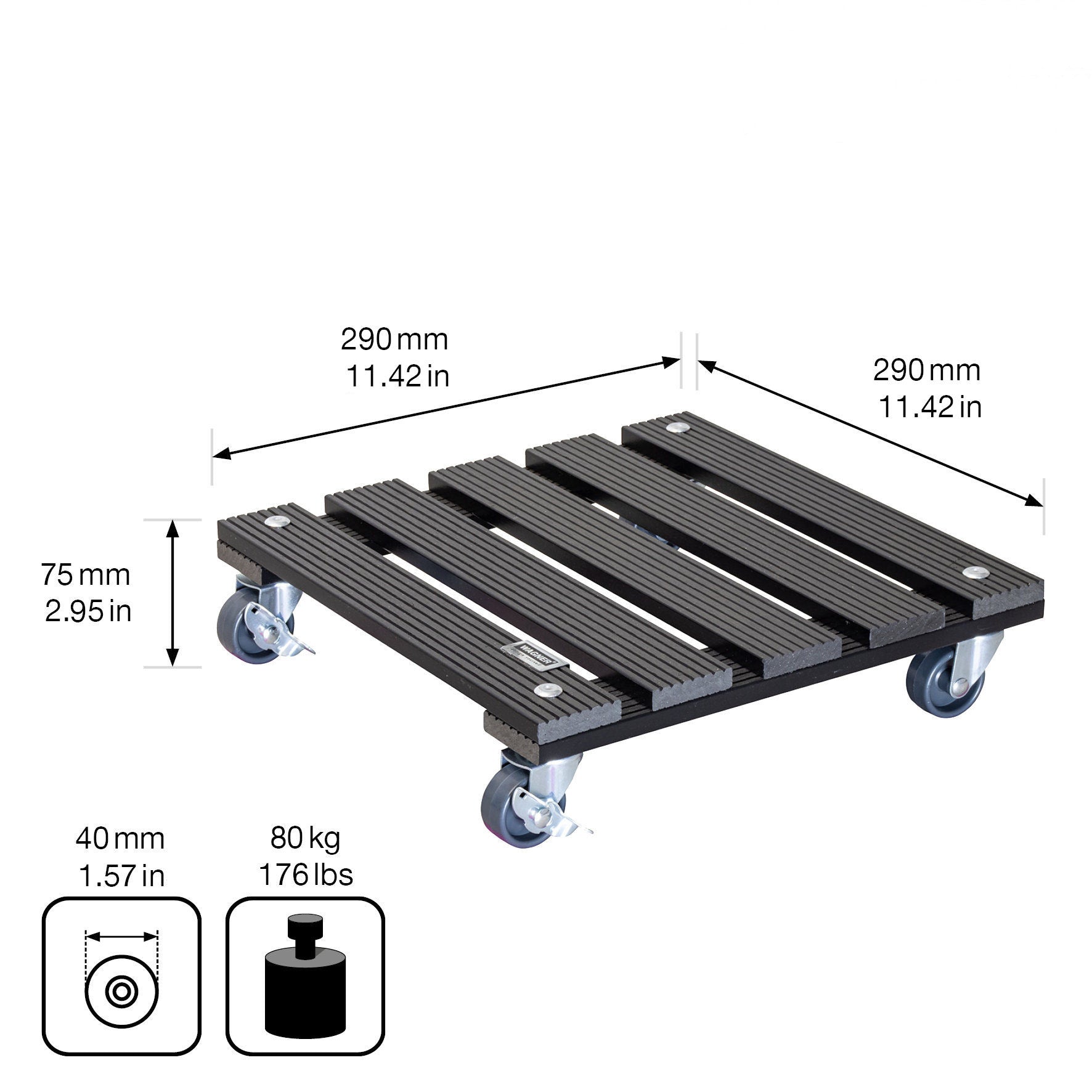 11.4" Gray Square WPC Plant Caddy