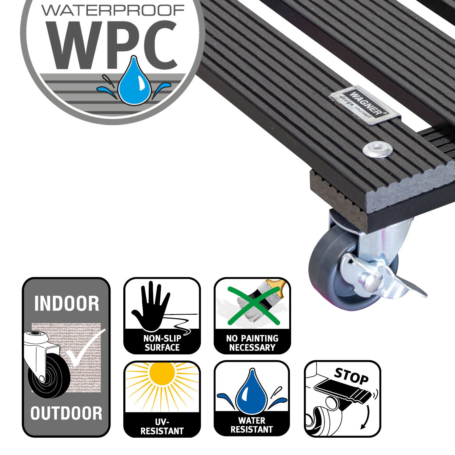 11.4" Gray Square WPC Plant Caddy